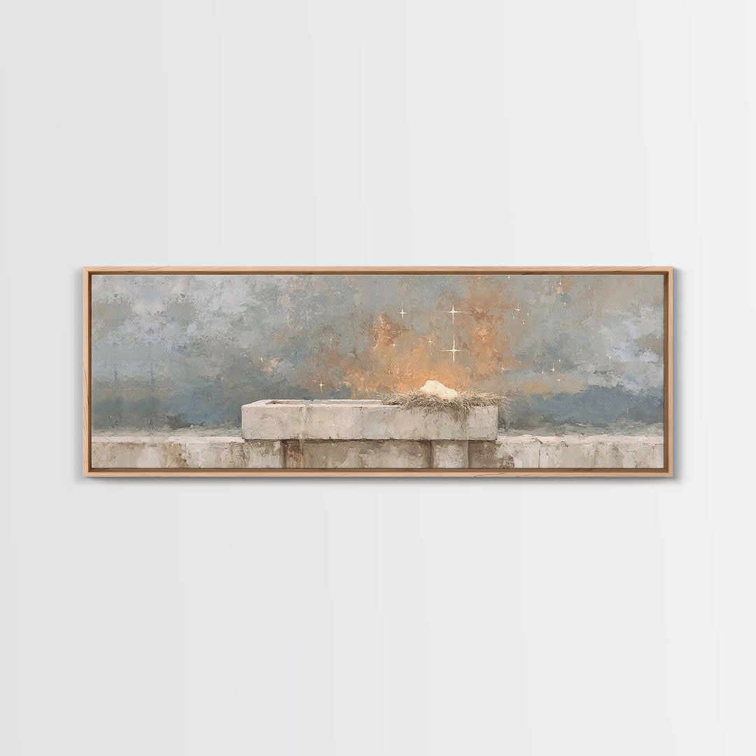 Manger Star Peace - Framed Canvas Print - Christian Wall Art - Extra Wide Art - Christian Decor - Christmas Art