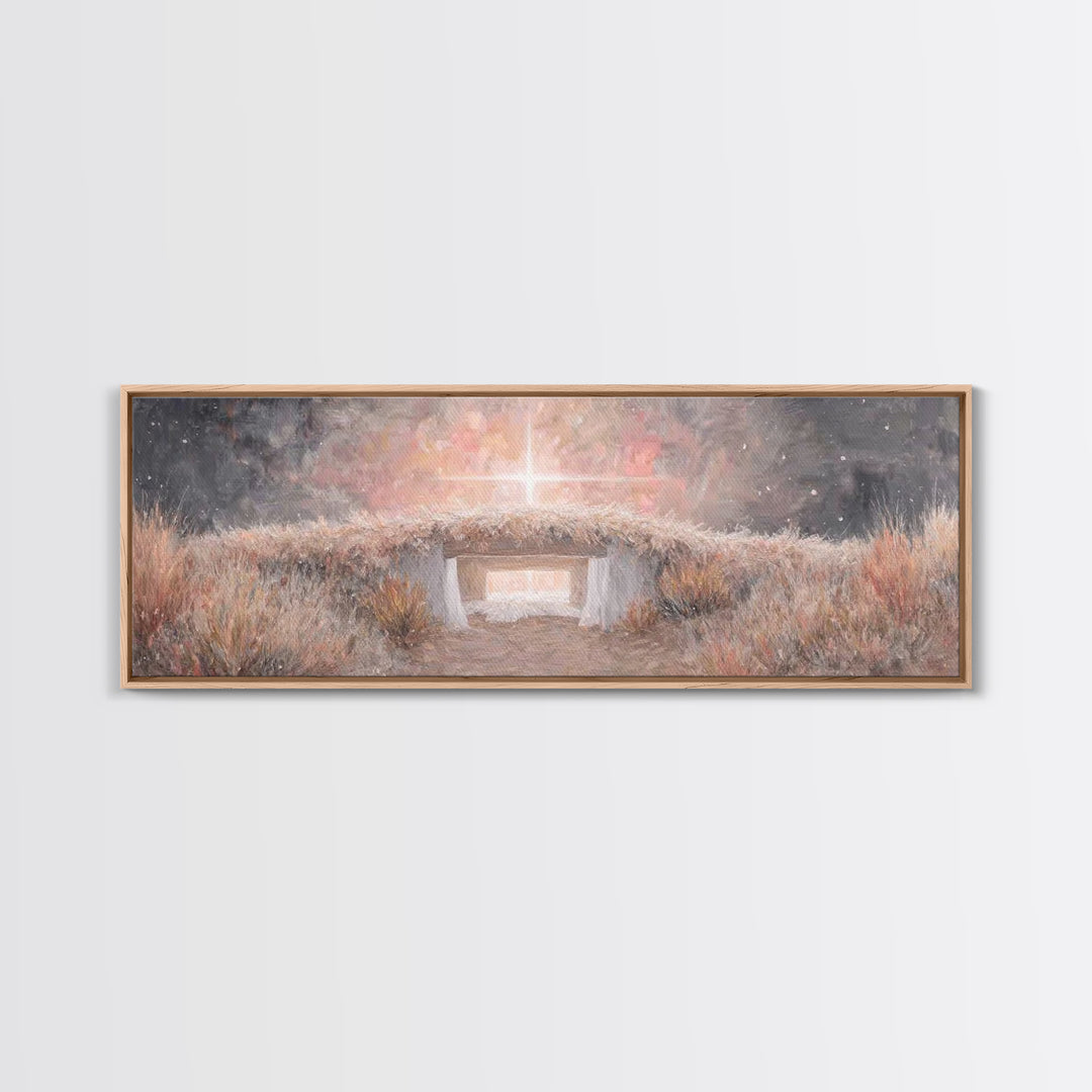 Radiant Manger Star - Framed Canvas Print - Christian Christmas Art - Panoramic Painting - Christian Art Canvas - Christmas Wall Art