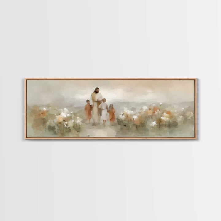 Guided By His Love, Framed Canvas Print, Panoramic Art, Christian Wall Art, Jesus Painting Canvas, Christian Gift