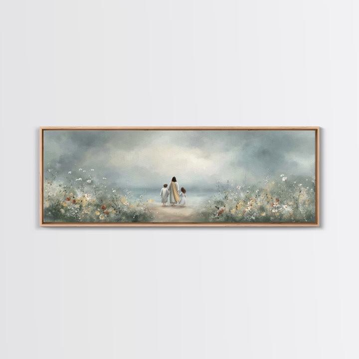 Walk In His Light – Framed Canvas Print – Christian Art Canvas – Panoramic Wall Art – Jesus Art Print – Christian Decor