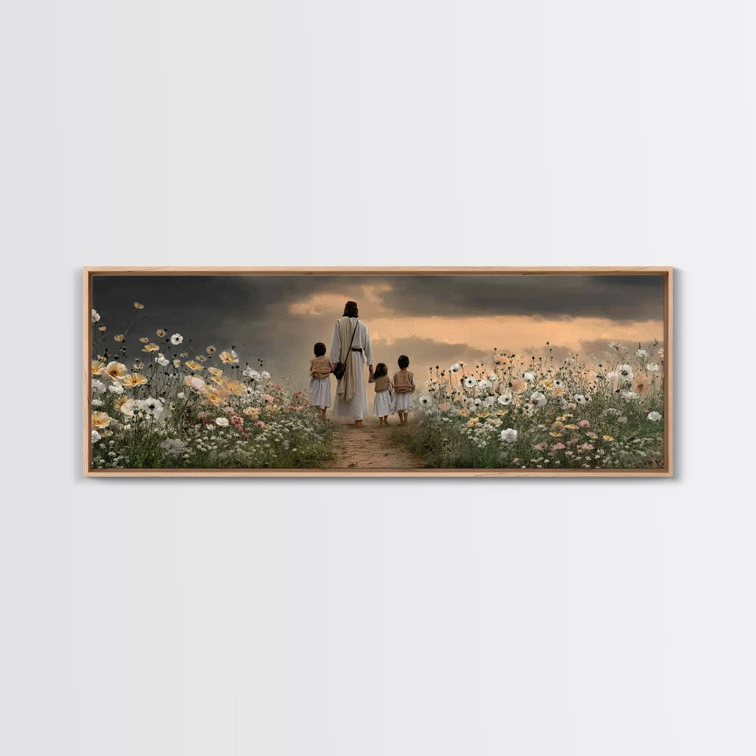 Children Of His Path, Framed Canvas Print, Panoramic Wall Art, Christian Art Canvas, Jesus Painting, Christian Decor For Home