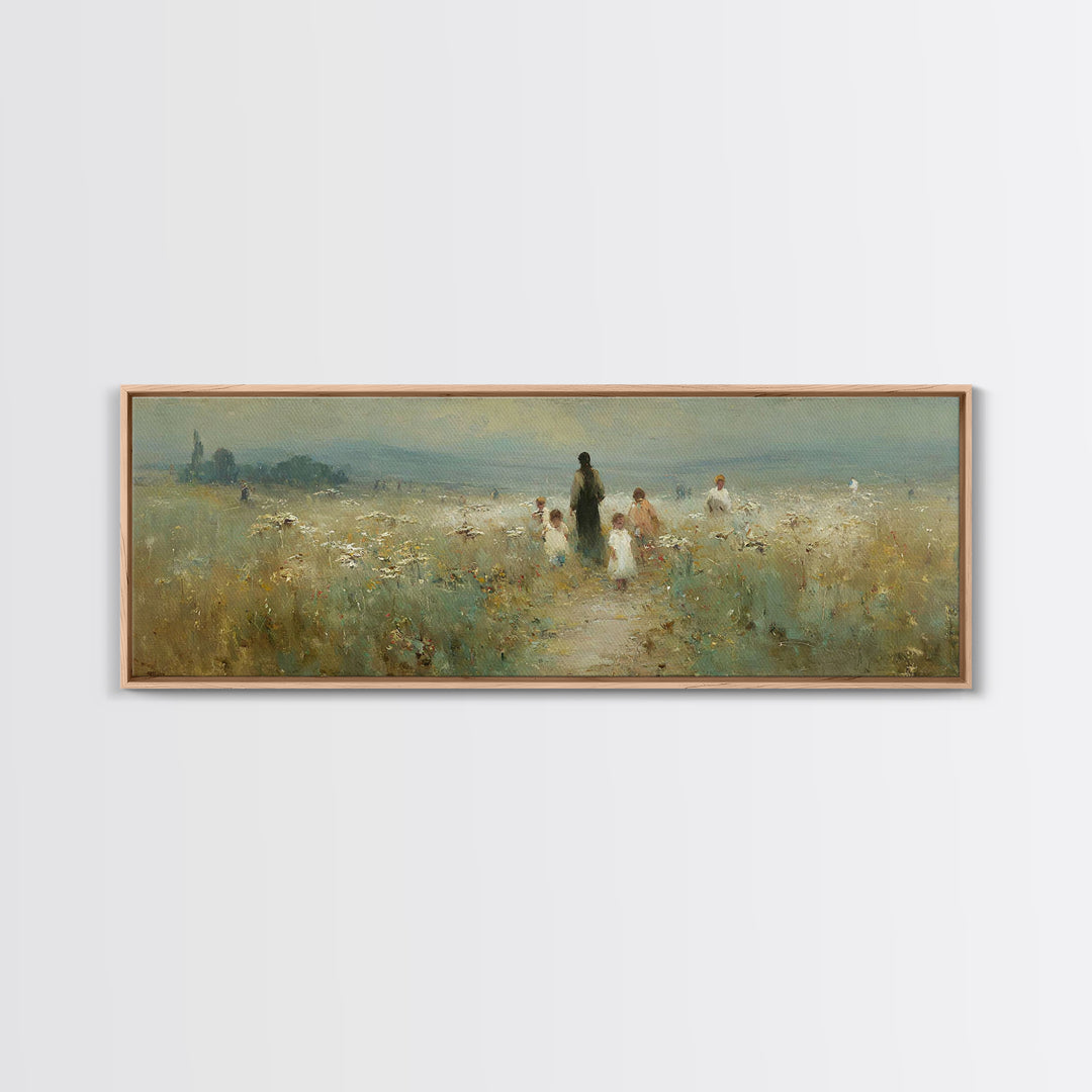 Meadow Of His Peace | Framed Canvas Print | Panoramic Art | Christian Art Canvas | Jesus Wall Art | Christian Painting