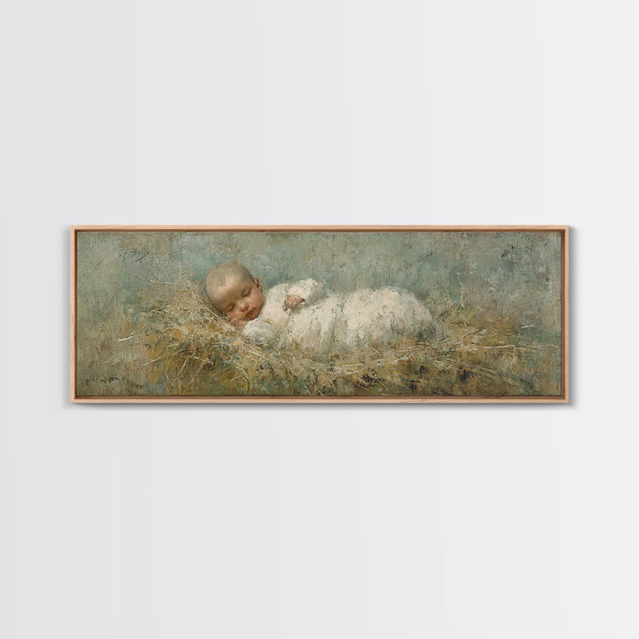 Holy Night Cradle, Framed Canvas Print, Christian Wall Art, Subtle Christian Art, Christian Christmas Art, Panoramic Wall Art, Christian De