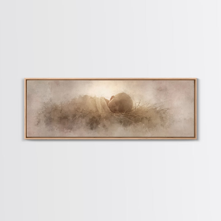 Sacred Infant Calm – Framed Canvas Print – Christian Christmas Art – Christian Art Canvas – Minimalist Christian Art – Panoramic Print – Ch