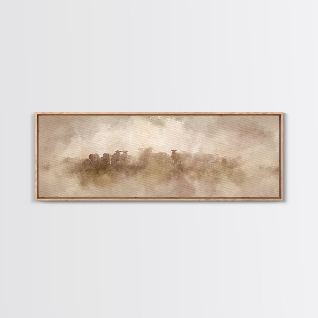 Shepherd’s Quiet Watch, Framed Canvas Print, Christian Wall Art, Christian Art Canvas, Jesus Painting, Panoramic Painting, Christian Christ