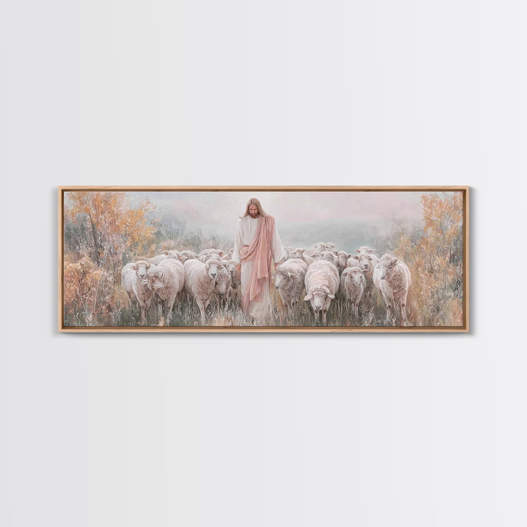 Pasture Of Mercy – Framed Canvas Print – Panoramic Wall Art – Christian Art Canvas – Jesus Painting – Christian Christmas