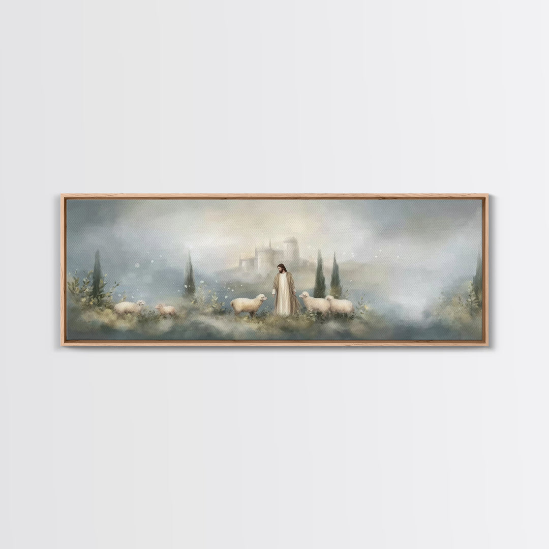 Fields Of Grace | Framed Canvas Print | Panoramic Painting | Christian Art Canvas | Jesus Wall Art | Christmas Art