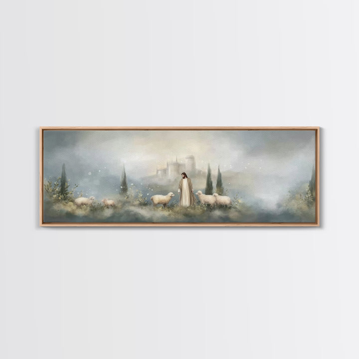 Fields Of Grace | Framed Canvas Print | Panoramic Painting | Christian Art Canvas | Jesus Wall Art | Christmas Art