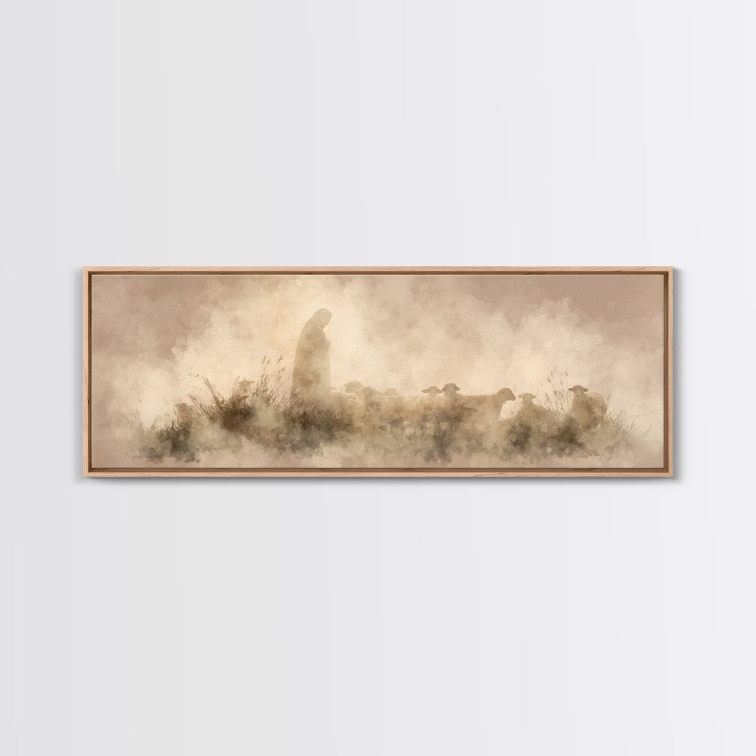 Light Of The Fold – Framed Canvas Print – Panoramic Painting – Christian Wall Art – Jesus Art Print – Christmas Art