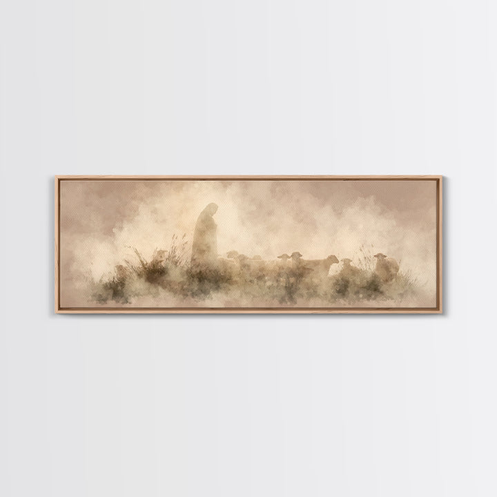 Light Of The Fold – Framed Canvas Print – Panoramic Painting – Christian Wall Art – Jesus Art Print – Christmas Art