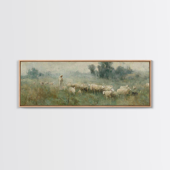 Meadow Of Guidance | Framed Canvas Print | Panoramic Wall Art | Christian Art | Jesus Painting | Christmas Art
