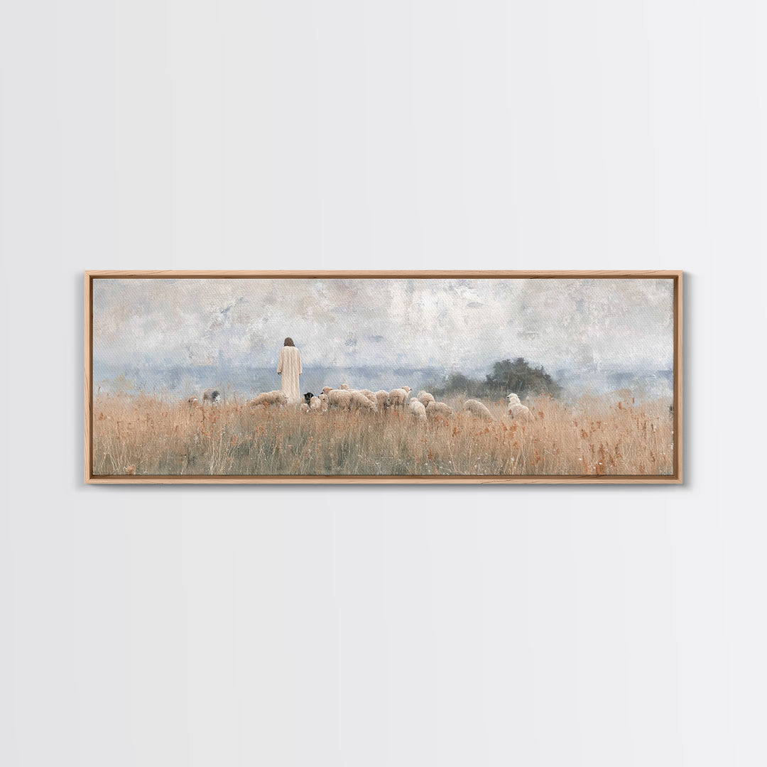Fields Of Comfort, Framed Canvas Print, Panoramic Print, Christian Art Canvas, Jesus Painting, Christian Wall Art