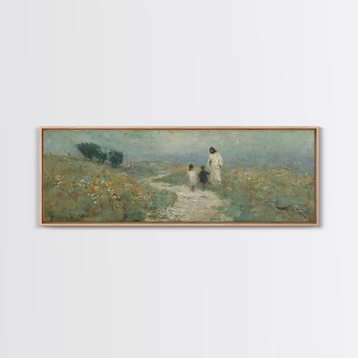 Meadow Walk Blessing | Framed Canvas Print | Panoramic Wall Art | Jesus Art Print | Christian Art Canvas | Christian Painting