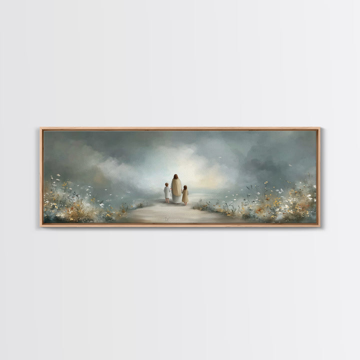 Heavenly Garden Walk – Framed Canvas Print – Panoramic Art – Christian Art Canvas – Jesus Painting – Christian Gift