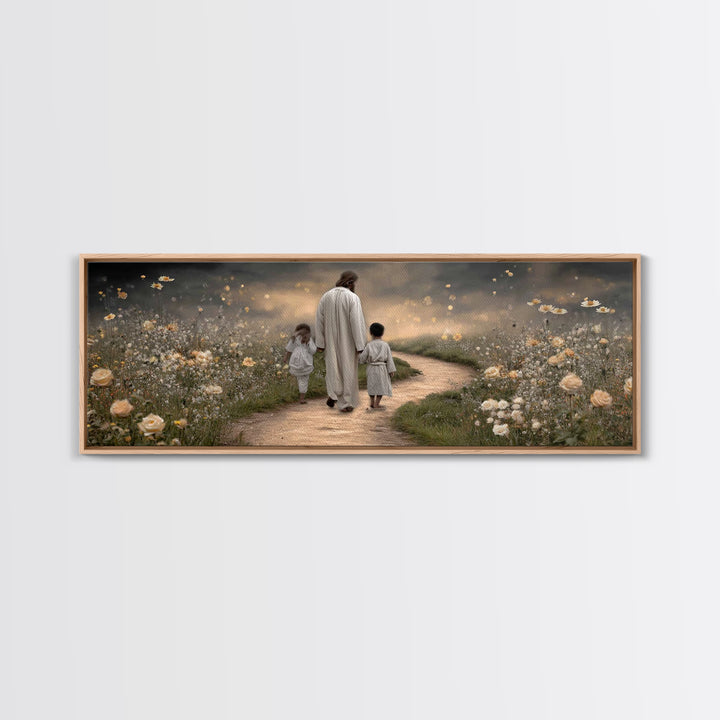 Gentle Path Blessing | Framed Canvas Print | Panoramic Painting | Christian Wall Art | Jesus Art Print | Christian Art Canvas