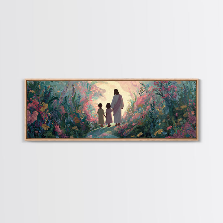 Garden Of Promise – Framed Canvas Print – Panoramic Art – Christian Painting – Jesus Art Print – Christian Wall Art
