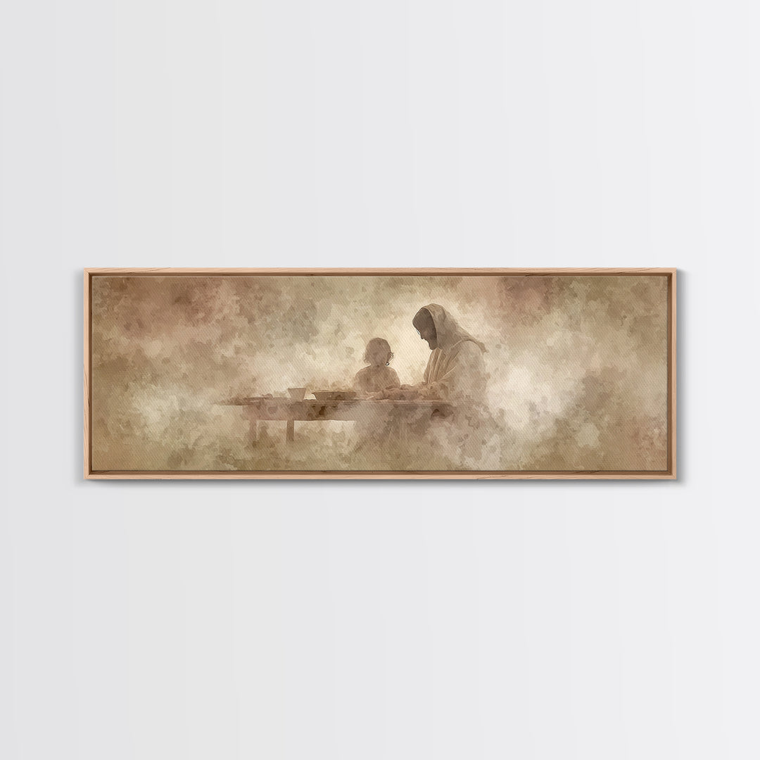 Heavenly Table Grace, Framed Canvas Print, Christian Art Canvas, Jesus Painting, Panoramic Wall Art, Christian Wall Art, Christmas Art, Chr