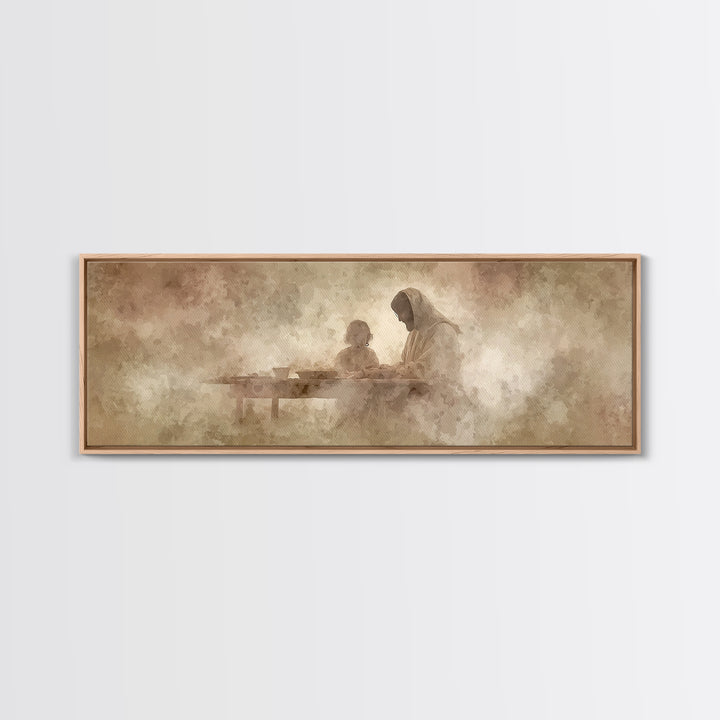 Heavenly Table Grace, Framed Canvas Print, Christian Art Canvas, Jesus Painting, Panoramic Wall Art, Christian Wall Art, Christmas Art, Chr