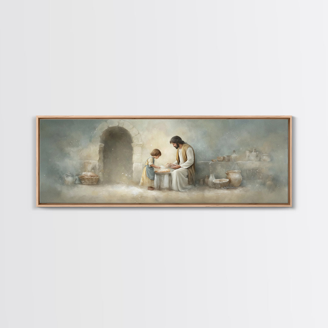 Sacred Kitchen Light, Framed Canvas Print, Christian Wall Art, Jesus Painting, Panoramic Frame, Christian Decor, Christian Art Canvas, Chri
