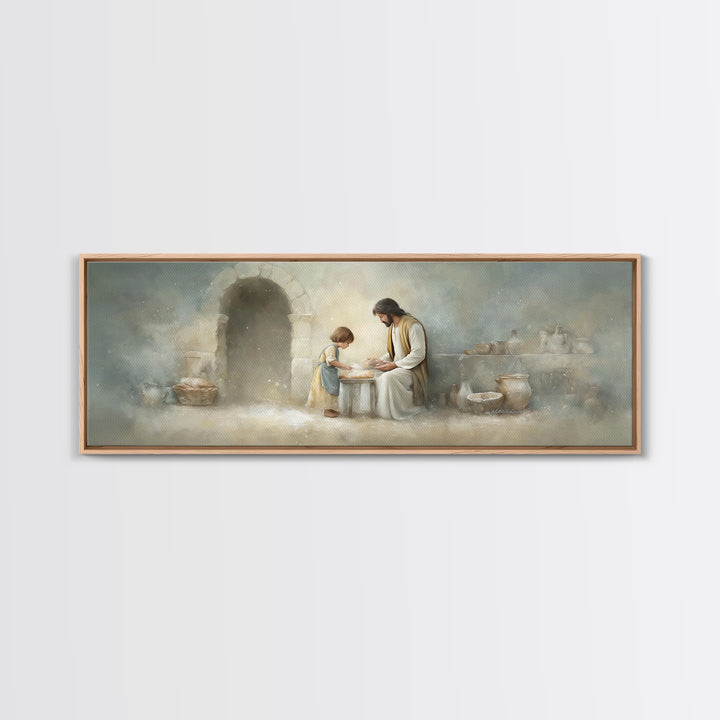Sacred Kitchen Light, Framed Canvas Print, Christian Wall Art, Jesus Painting, Panoramic Frame, Christian Decor, Christian Art Canvas, Chri