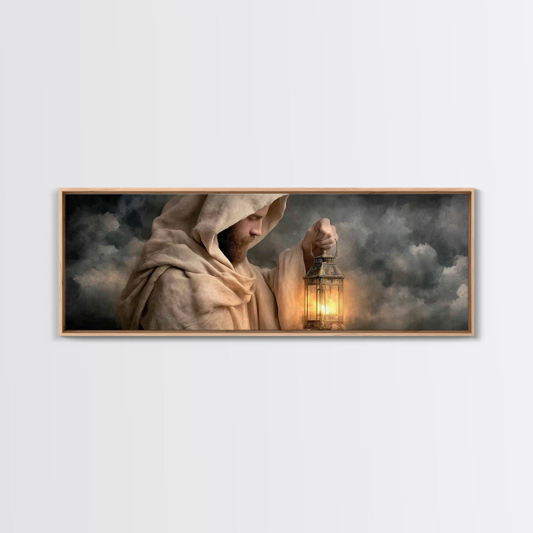 Sacred Lantern Light – Framed Canvas Print – Christian Wall Art – Panoramic Painting – Jesus Painting – Christian Art Canvas – Christian De