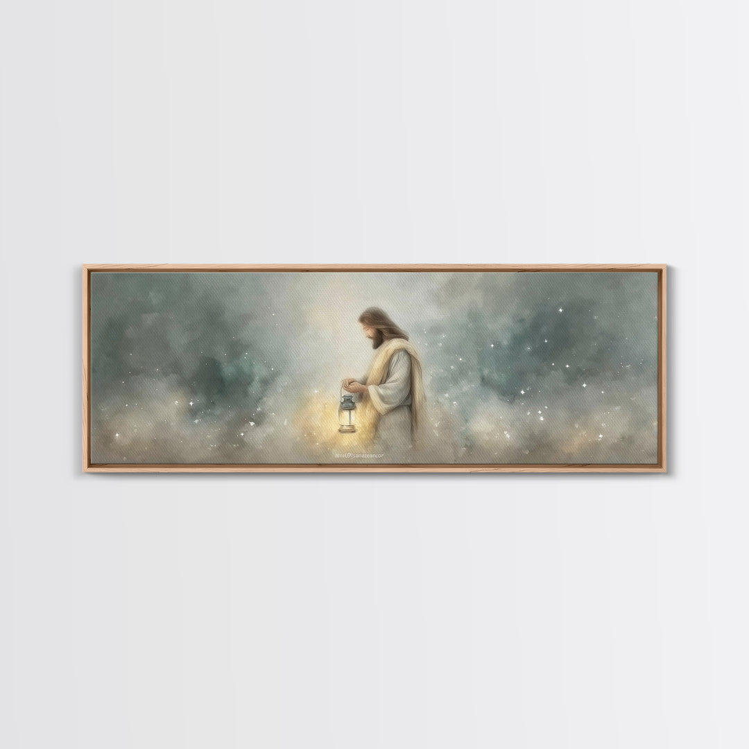 Lantern Of Peace – Framed Canvas Print – Panoramic Art – Christian Art Canvas – Christian Wall Art – Jesus Painting – Christian Christmas A