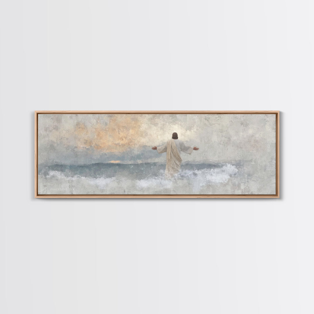 Waves Of Glory, Framed Canvas Print, Panoramic Wall Art, Christian Art Canvas, Christian Wall Art, Jesus Painting, Christian Decor, Christm