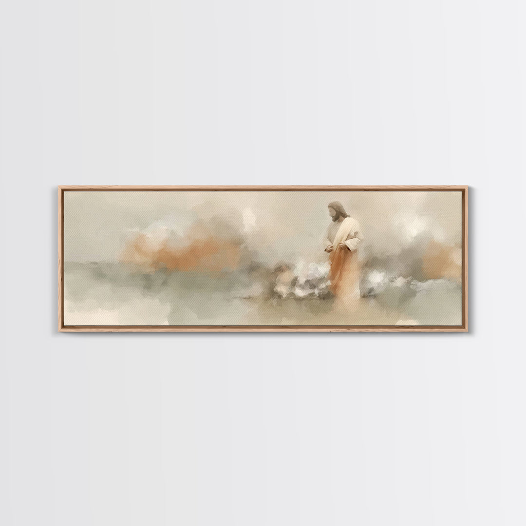 The Quiet Crossing – Framed Canvas Print – Panoramic Painting – Christian Art Canvas – Jesus Painting – Christian Wall Art – Christian Deco