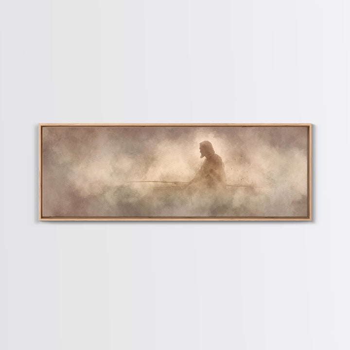 Eternal Stillness, Framed Canvas Print, Panoramic Print, Christian Art, Jesus Painting, Christian Wall Art, Modern Christian Art