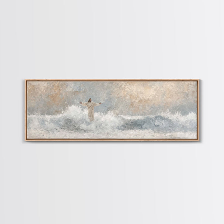 Majestic Tide, Framed Canvas Print, Panoramic Frame, Christian Wall Art, Christian Art Canvas, Jesus Painting, Large Christian Painting