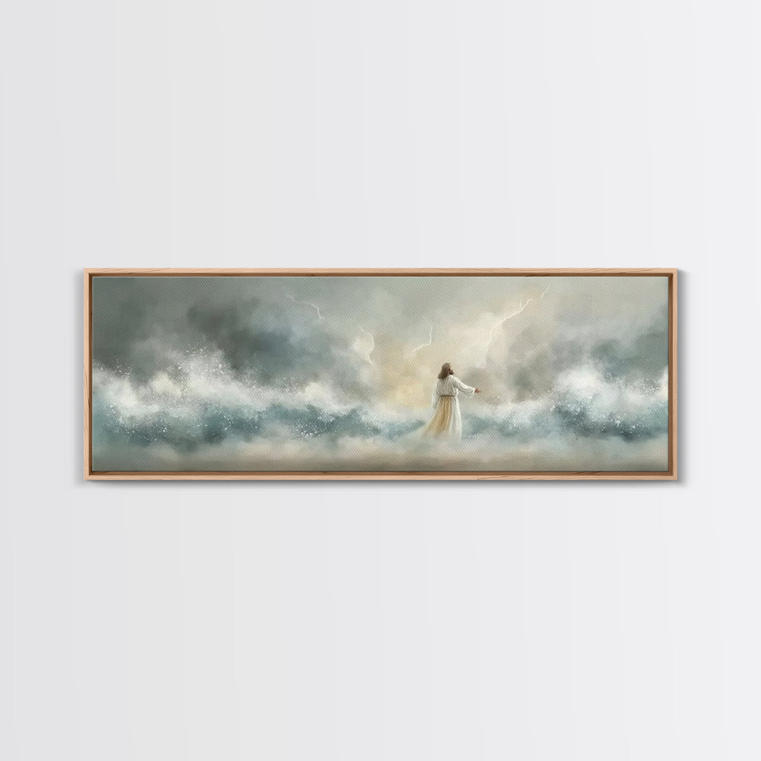 Storm Of Grace – Framed Canvas Print – Panoramic Art – Christian Wall Art – Jesus Painting – Christian Art Canvas – Christian Christmas Art