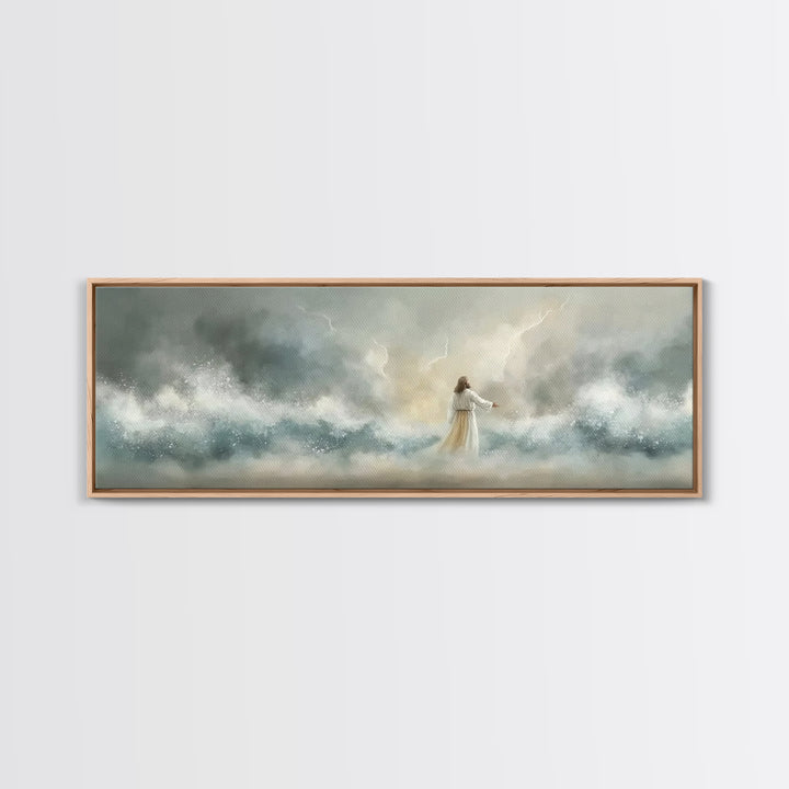 Storm Of Grace – Framed Canvas Print – Panoramic Art – Christian Wall Art – Jesus Painting – Christian Art Canvas – Christian Christmas Art
