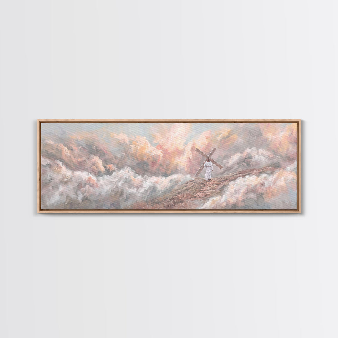Hill Of Redemption, Framed Canvas Print, Panoramic Painting, Christian Wall Art, Christian Art Canvas, Jesus Painting, Christian Decor