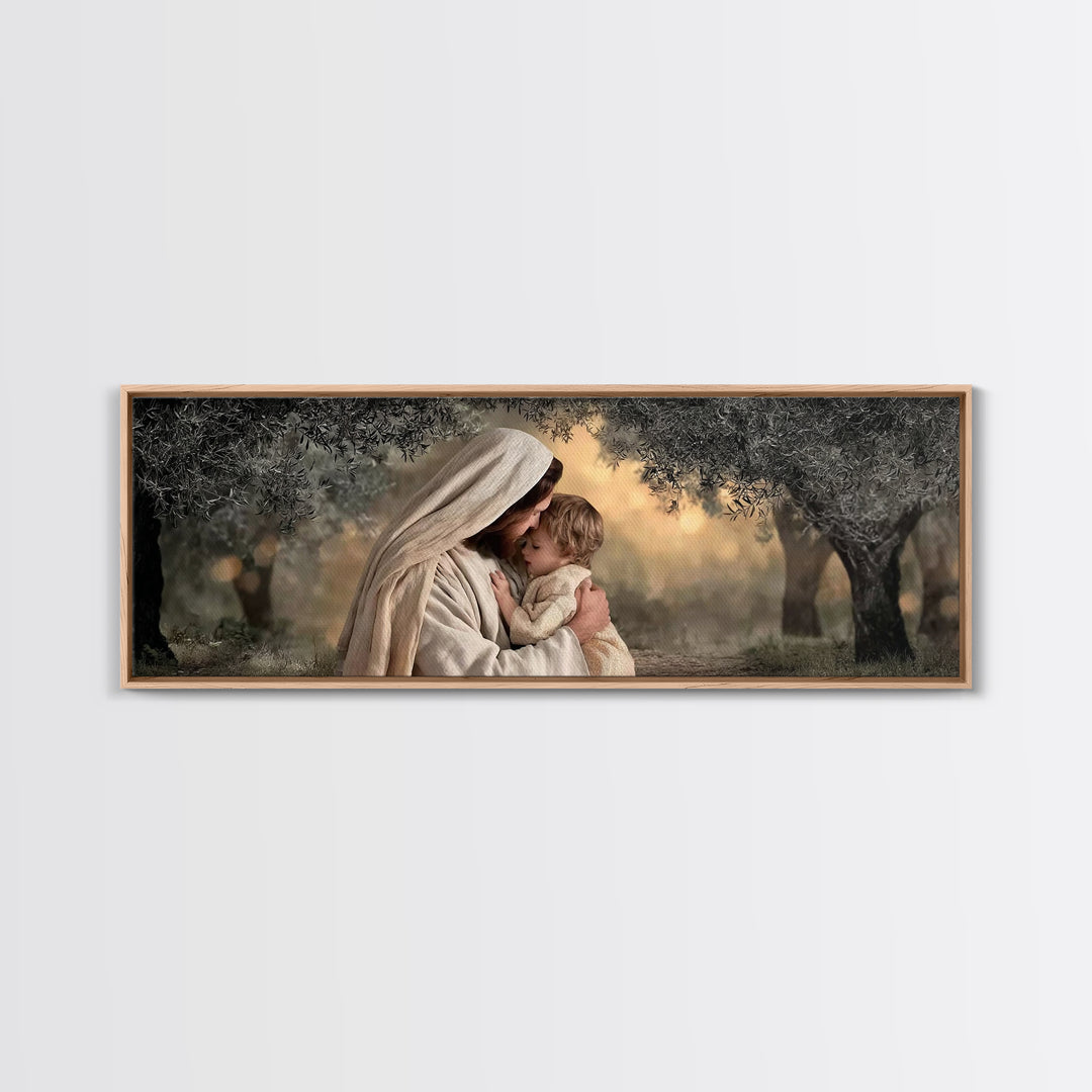 Garden Of Peace, Framed Canvas Print, Christian Wall Art, Jesus Painting, Panoramic Art, Christian Christmas Art, Christian Art Canvas