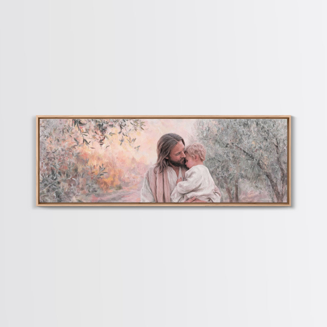Tender Shepherd | Framed Canvas Print | Christian Art Canvas | Jesus Painting | Panoramic Wall Art | Christian Decor | Christian Art