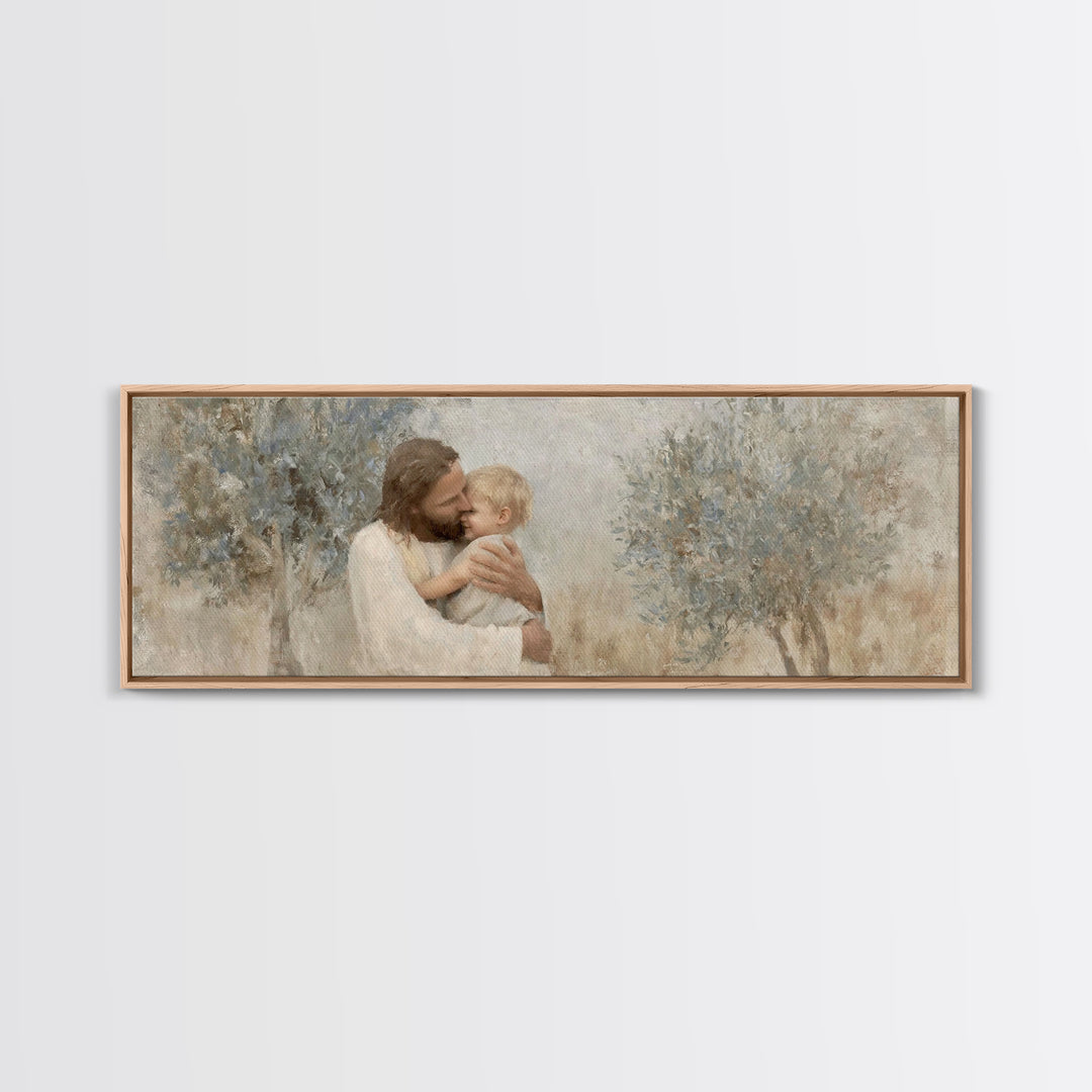 Eternal Embrace – Framed Canvas Print – Jesus Painting – Christian Wall Art – Panoramic Painting – Christian Art Print – Christian Decor