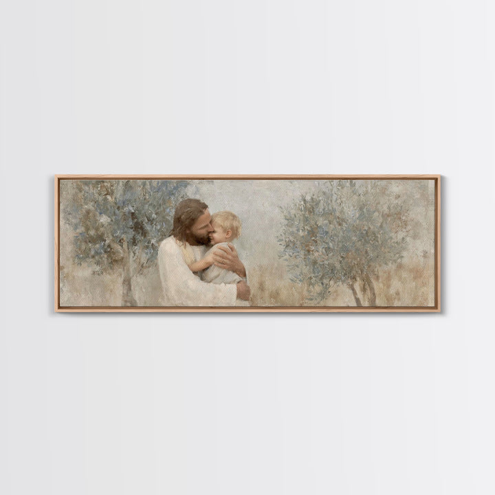 Eternal Embrace – Framed Canvas Print – Jesus Painting – Christian Wall Art – Panoramic Painting – Christian Art Print – Christian Decor