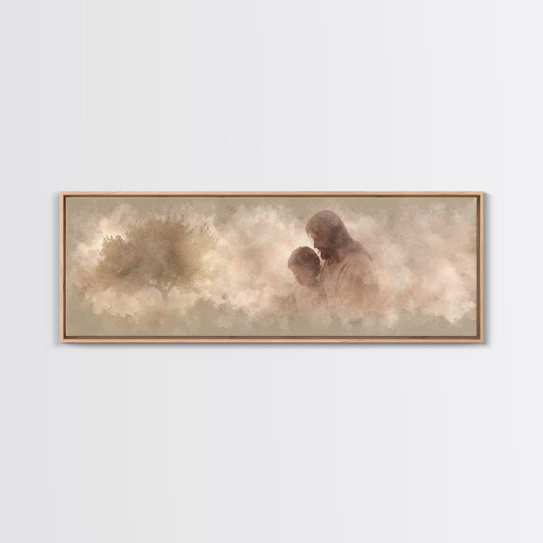 Hearts At Rest, Framed Canvas Print, Christian Art Canvas, Jesus Painting, Panoramic Frame, Large Christian Art, Christian Wall Art