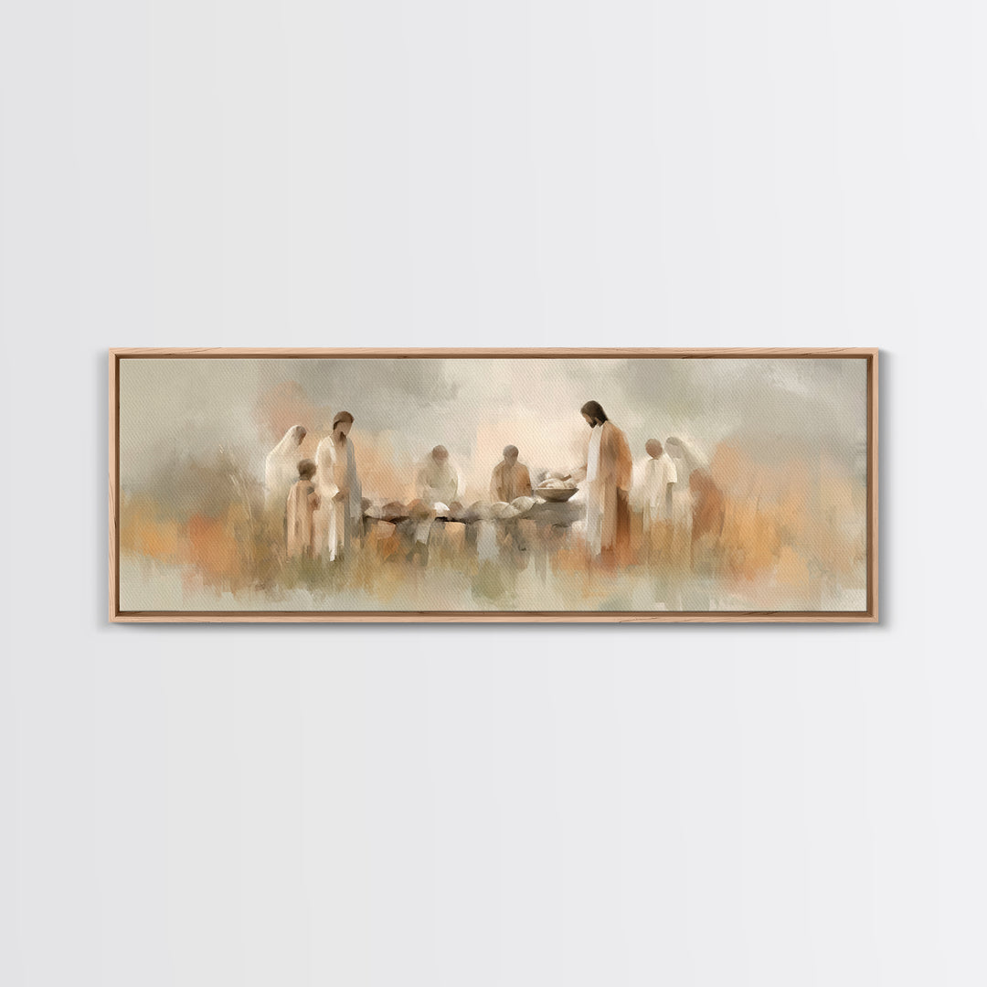 Bread Of Blessing – Framed Canvas Print – Christian Wall Art – Christian Art Canvas – Panoramic Art – Jesus Painting – Christian Decor