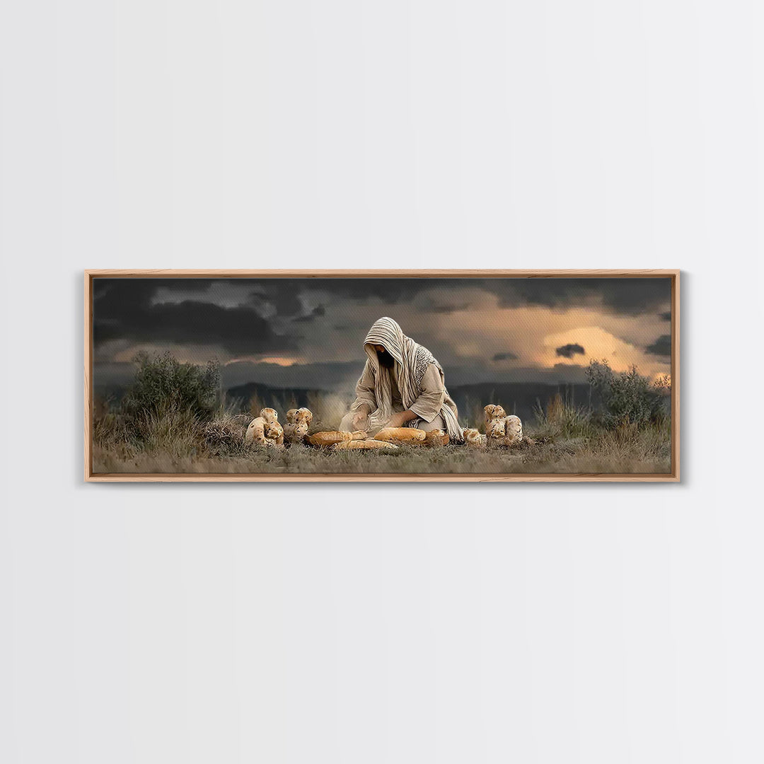 Miracle Of Provision, Framed Canvas Print, Christian Art Canvas, Panoramic Wall Art, Jesus Painting, Christian Art, Christian Gift Ideas