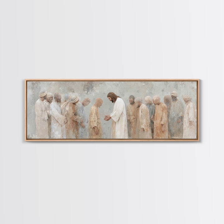 Healing At Dawn, Framed Canvas Print, Christian Art Canvas, Christian Wall Art, Panoramic Frame, Jesus Painting, Christian Art Print