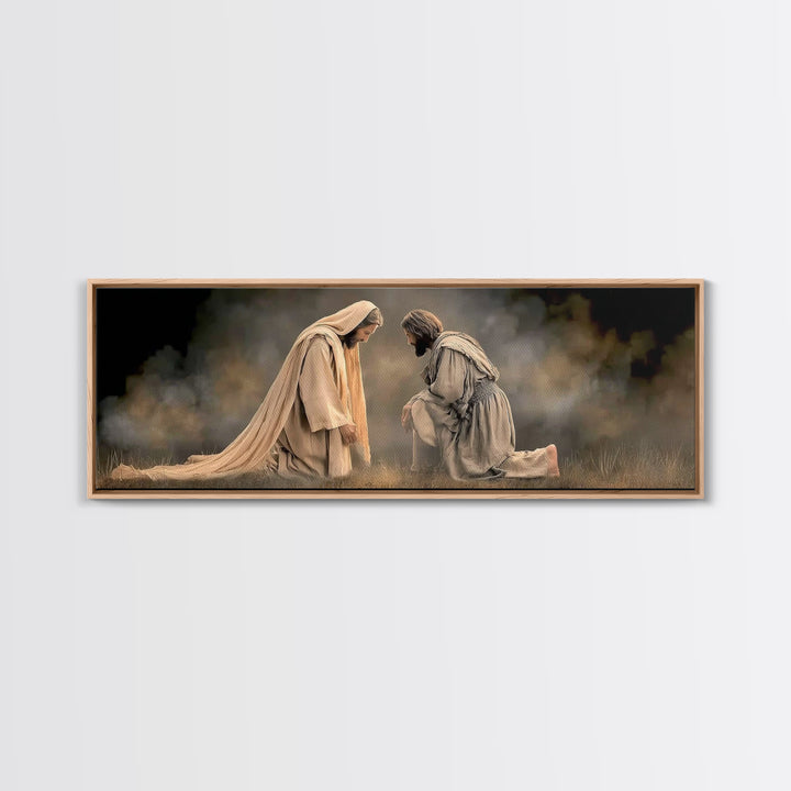 Silent Devotion – Framed Canvas Print – Christian Paintings – Jesus Art Print – Panoramic Wall Art – Modern Christian Art – Christian Home