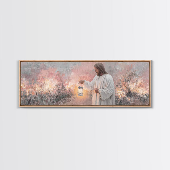 Calming The Night, Framed Canvas Print, Christian Art Work, Jesus Painting Canvas, Panoramic Wall Art, Christian Decoration, Modern Christi