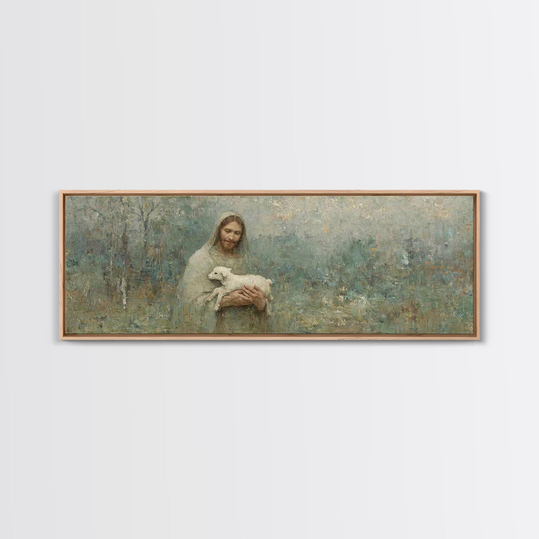 Pasture Of Peace, Framed Canvas Print, Panoramic Art, Christian Wall Art, Jesus Art Canvas, Christian Painting, Christian Decor