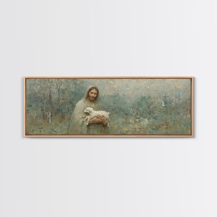Pasture Of Peace, Framed Canvas Print, Panoramic Art, Christian Wall Art, Jesus Art Canvas, Christian Painting, Christian Decor