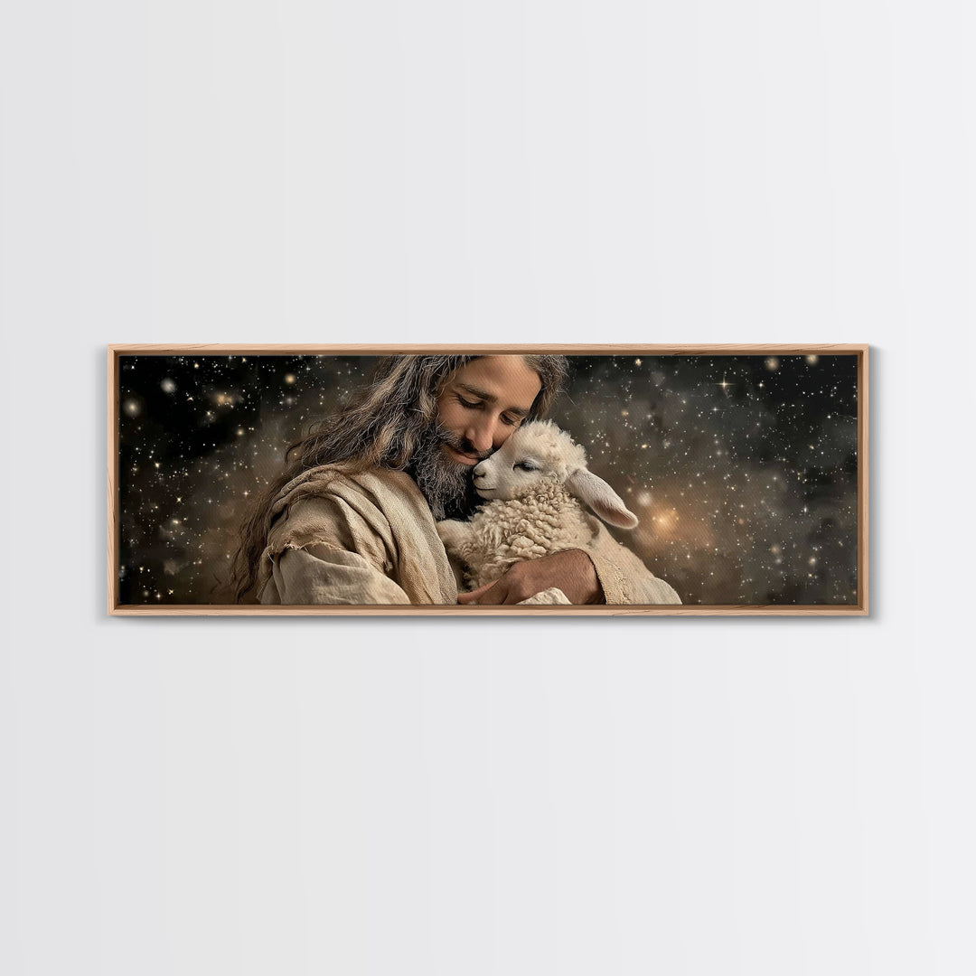Heavenly Shepherd | Framed Canvas Print | Panoramic Art | Jesus Painting | Christian Art Canvas | Christian Wall Art | Christian Christmas