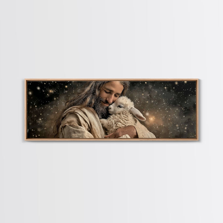 Heavenly Shepherd | Framed Canvas Print | Panoramic Art | Jesus Painting | Christian Art Canvas | Christian Wall Art | Christian Christmas