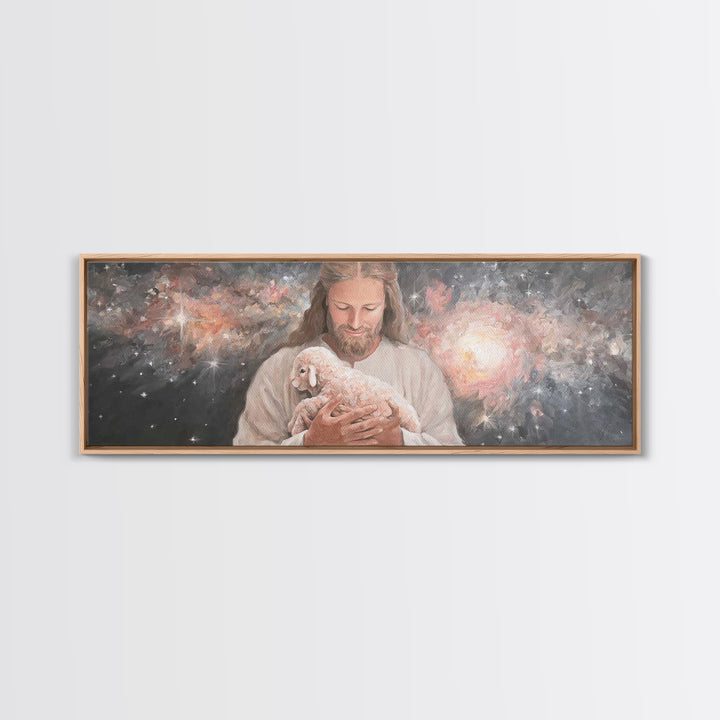 Galactic Embrace, Framed Canvas Print, Panoramic Painting, Jesus Art Print, Christian Wall Art, Christian Art Canvas, Christian Gift