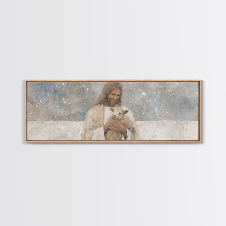 Cosmic Shepherd Light – Framed Canvas Print – Panoramic Art – Christian Art Canvas – Jesus Painting – Christian Wall Art – Subtle Christian