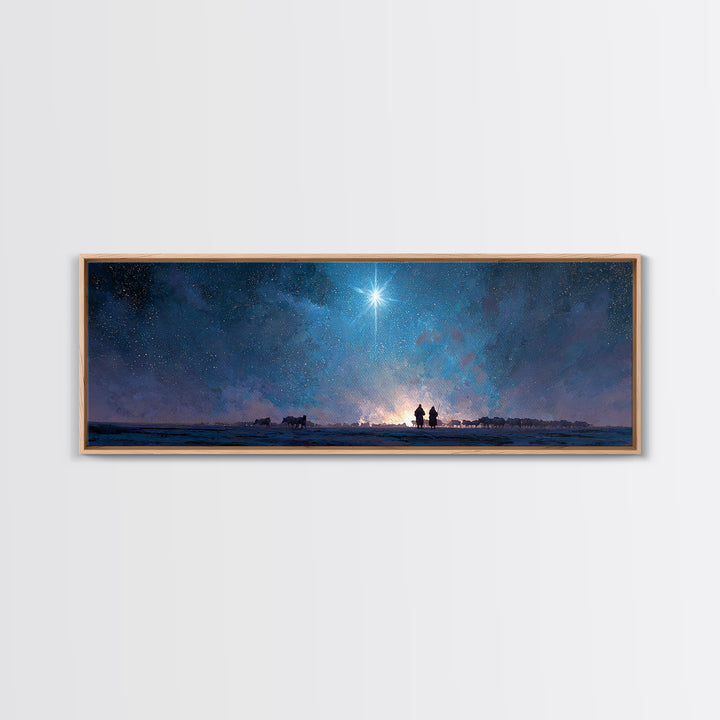 Heaven’s Guiding Star | Framed Canvas Print | Panoramic Wall Art | Christian Art | Christmas Art | Jesus Painting | Christian Art Canvas